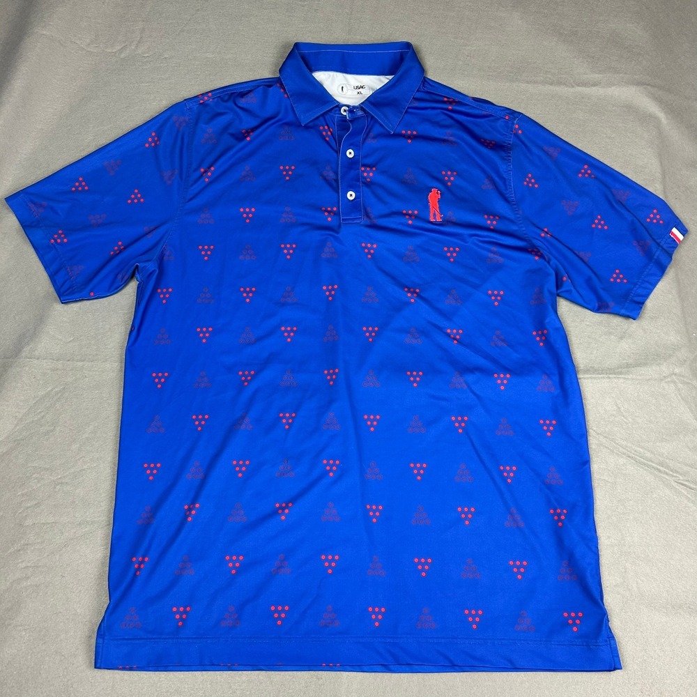 U Suck At Golf Polo Shirt Geometric Print Performance Mens XL Blue - Picture 2 of 8